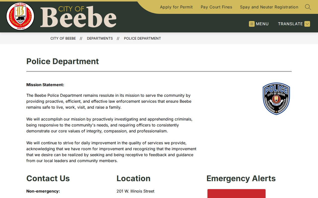 Official Beebe Police Department contact page