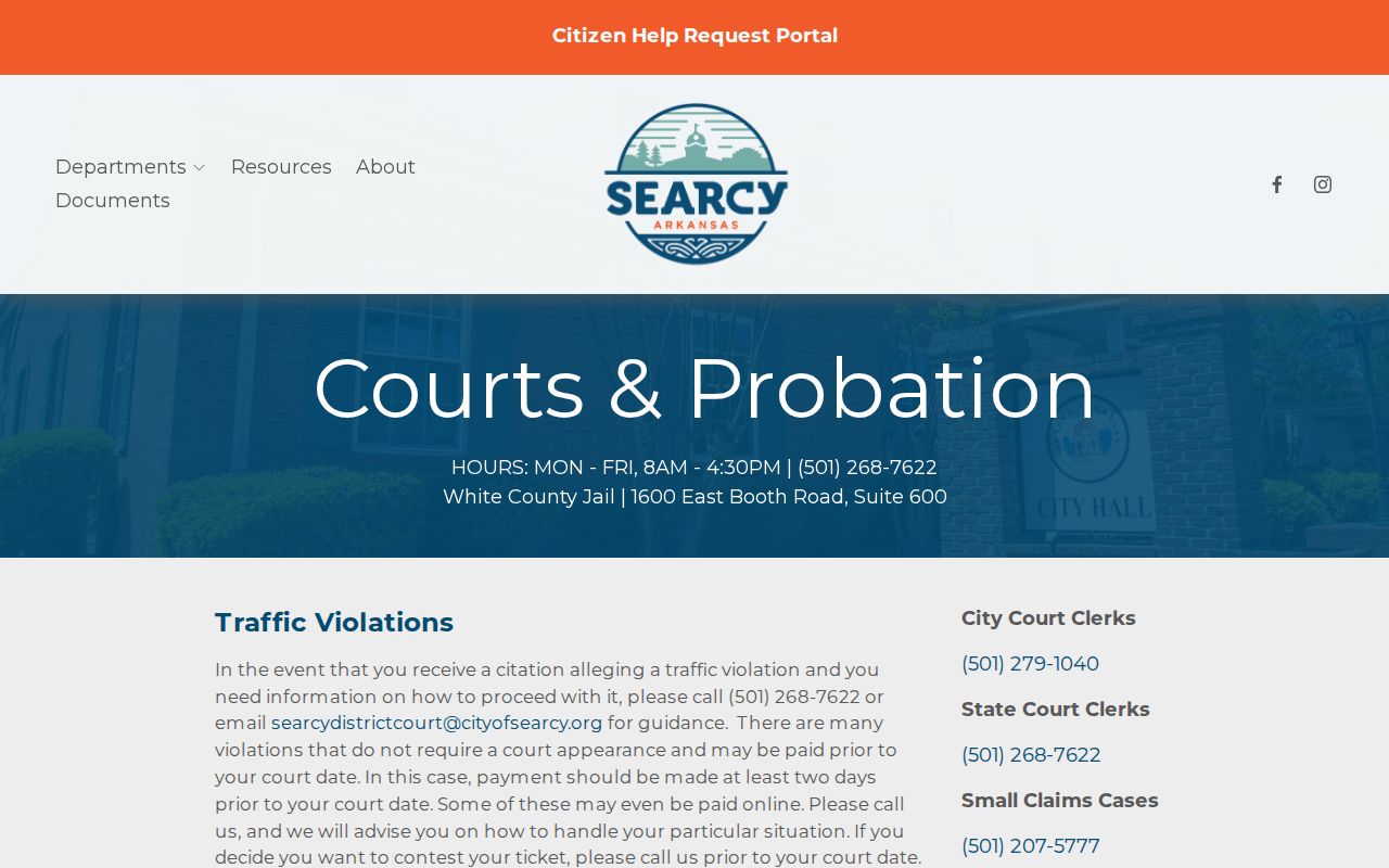 Searcy courts and probation contact page