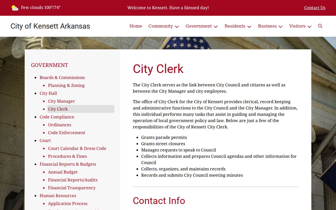 Kensett City Hall route for White County arrest warrant records
