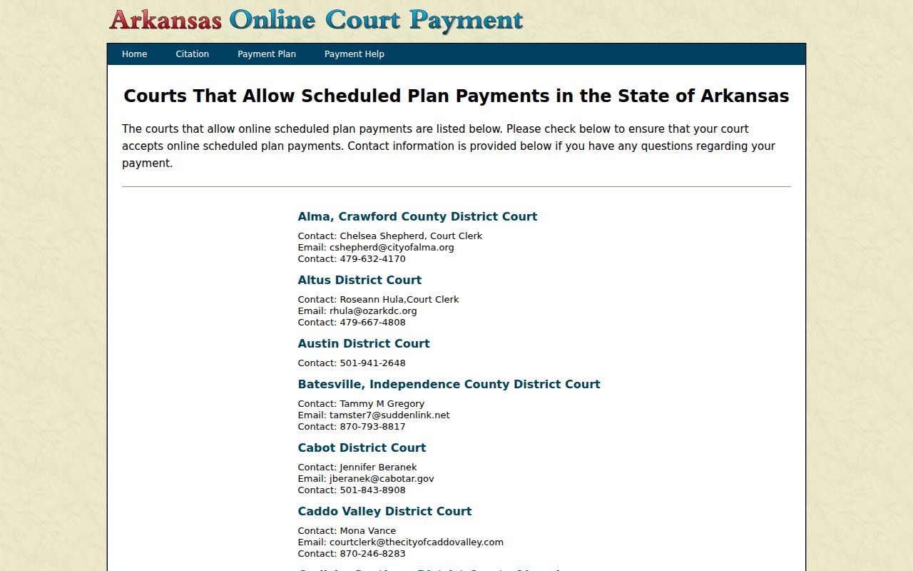 Arkansas court contact list for White County traffic warrants