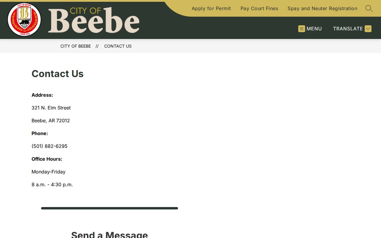 Official Beebe contact page for White County local court routing