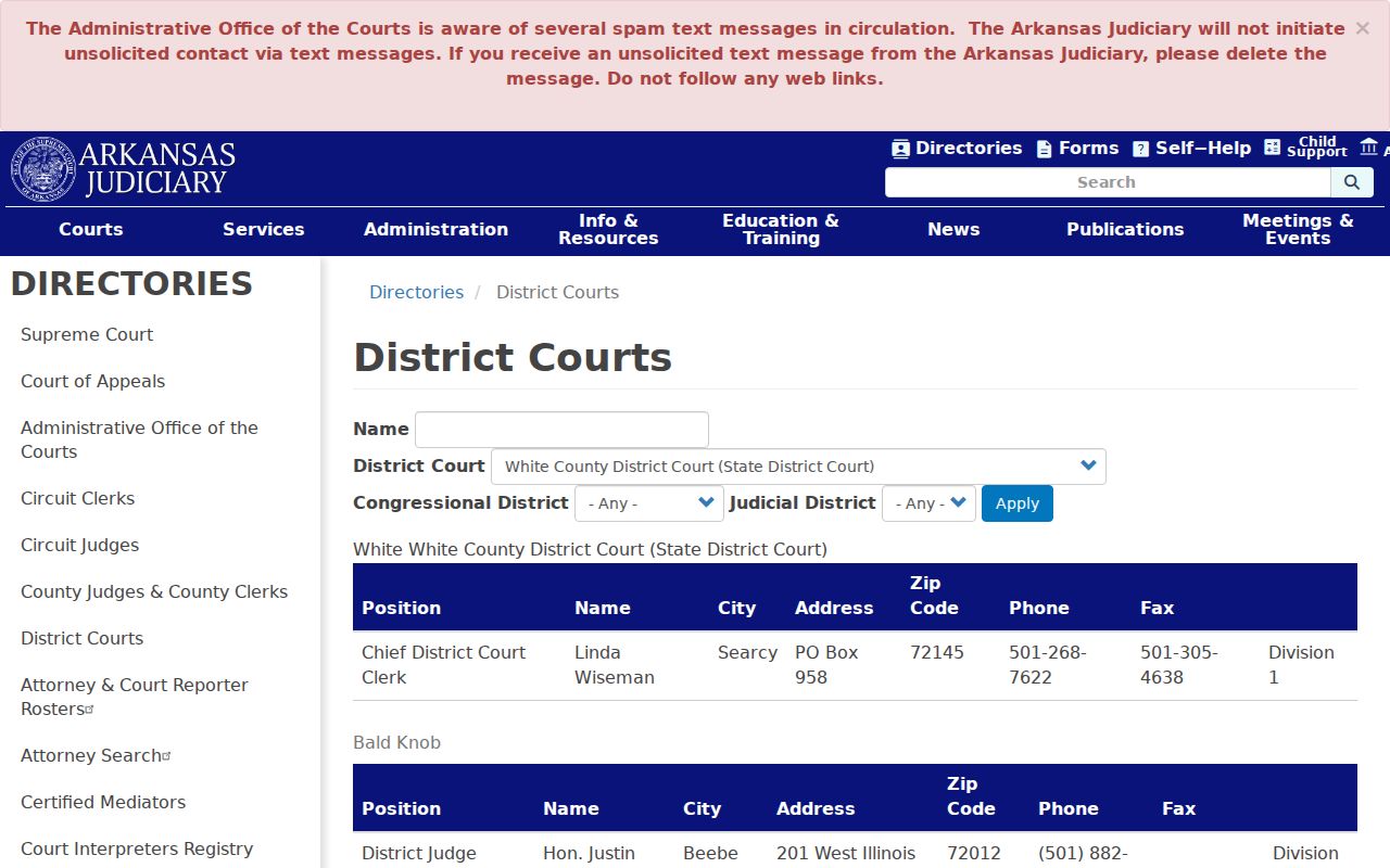 White County district court directory for warrant records