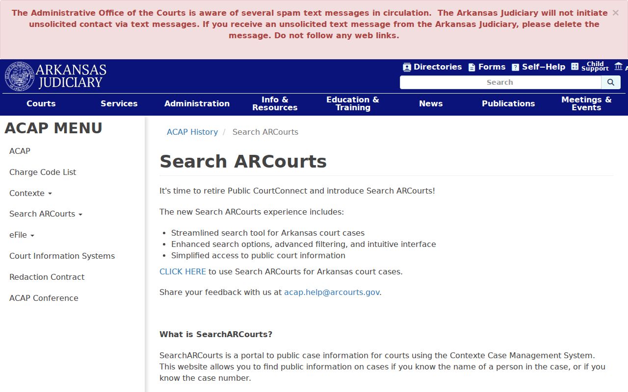 Search ARCourts transition notice for White County warrant checks